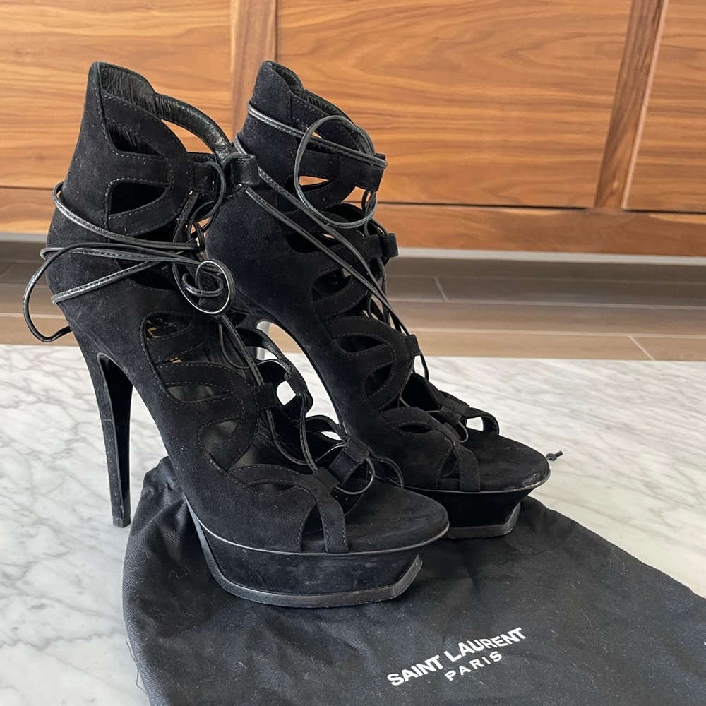 Saint Laurent suede gladiator stiletto heels with platform. Size 36